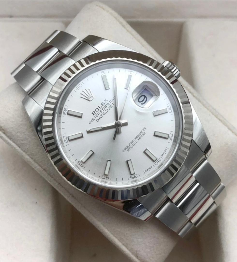 Rolex Datejust M126334-0009 , 41mm diameter, automatic, white dial, bar scale, classic bezel description